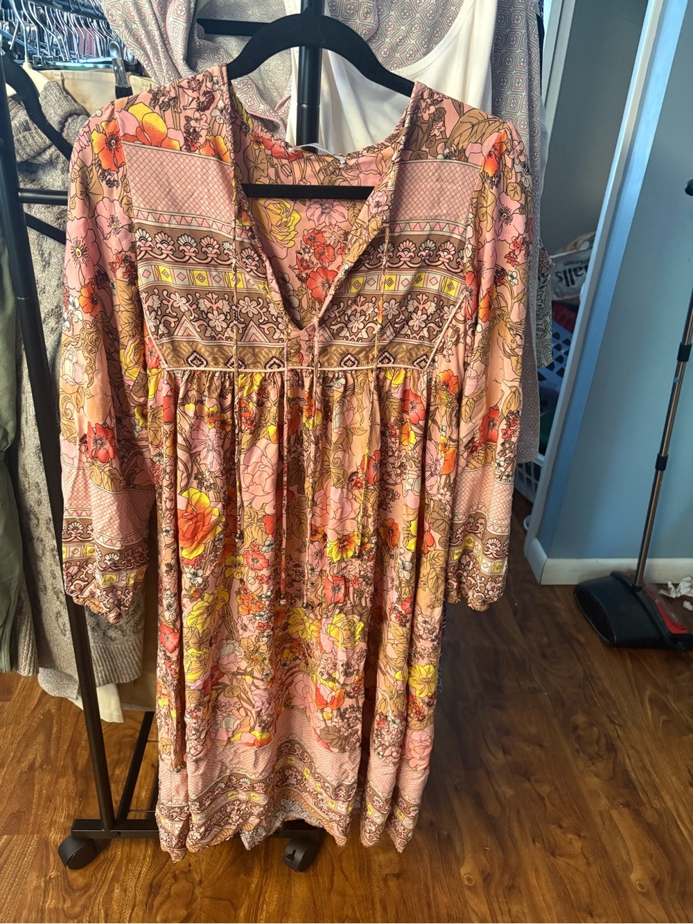 Pink Floral Maxi Dress with Boho Print